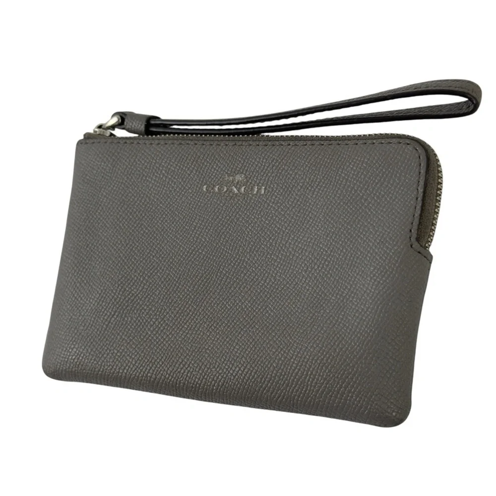 Coach F58032 Corner Zip Wristlet Crossgrain Leather Wallet Gray Small